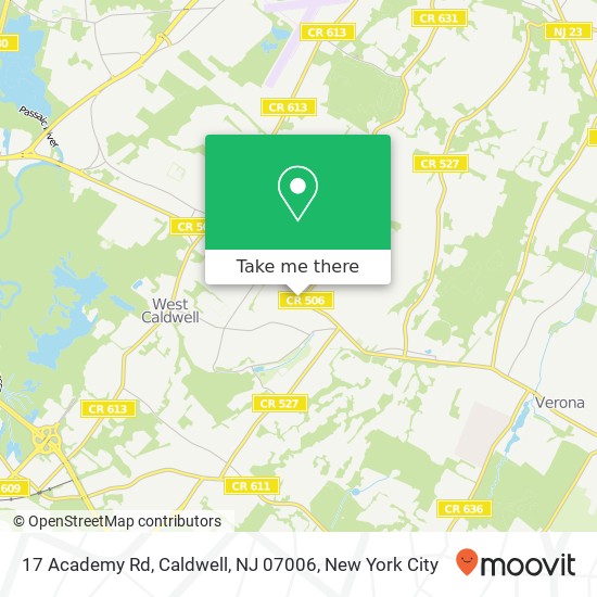 Mapa de 17 Academy Rd, Caldwell, NJ 07006