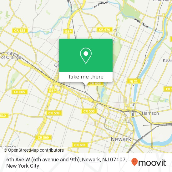 Mapa de 6th Ave W (6th avenue and 9th), Newark, NJ 07107