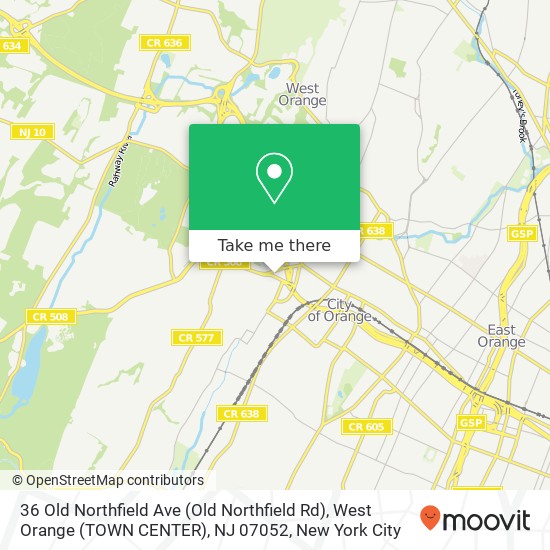 Mapa de 36 Old Northfield Ave (Old Northfield Rd), West Orange (TOWN CENTER), NJ 07052