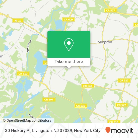 Mapa de 30 Hickory Pl, Livingston, NJ 07039