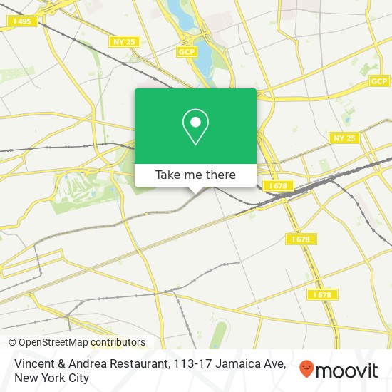 Mapa de Vincent & Andrea Restaurant, 113-17 Jamaica Ave