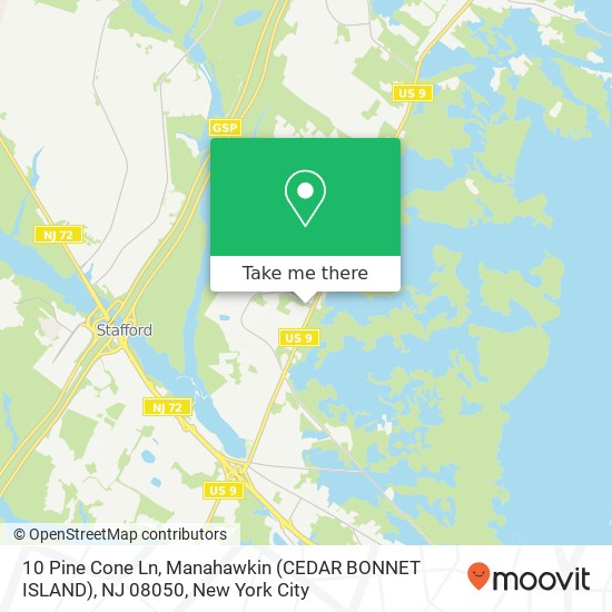 Mapa de 10 Pine Cone Ln, Manahawkin (CEDAR BONNET ISLAND), NJ 08050