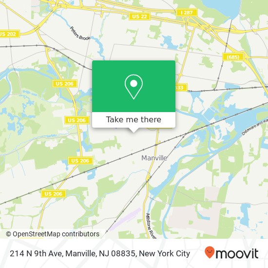 Mapa de 214 N 9th Ave, Manville, NJ 08835