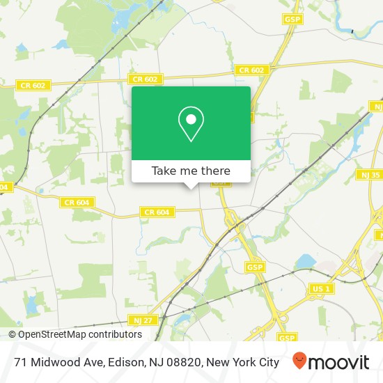 Mapa de 71 Midwood Ave, Edison, NJ 08820