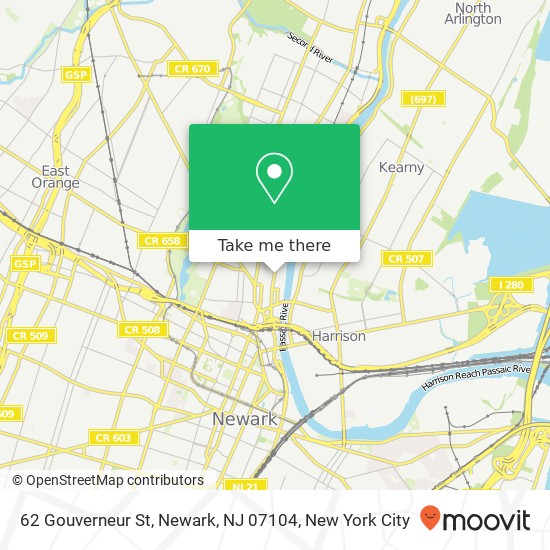 Mapa de 62 Gouverneur St, Newark, NJ 07104