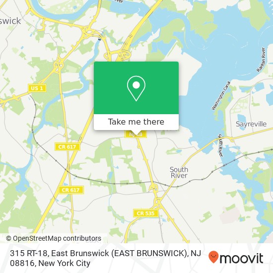 Mapa de 315 RT-18, East Brunswick (EAST BRUNSWICK), NJ 08816