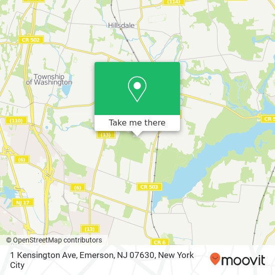 Mapa de 1 Kensington Ave, Emerson, NJ 07630