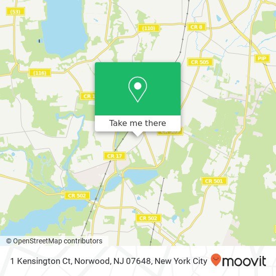 Mapa de 1 Kensington Ct, Norwood, NJ 07648