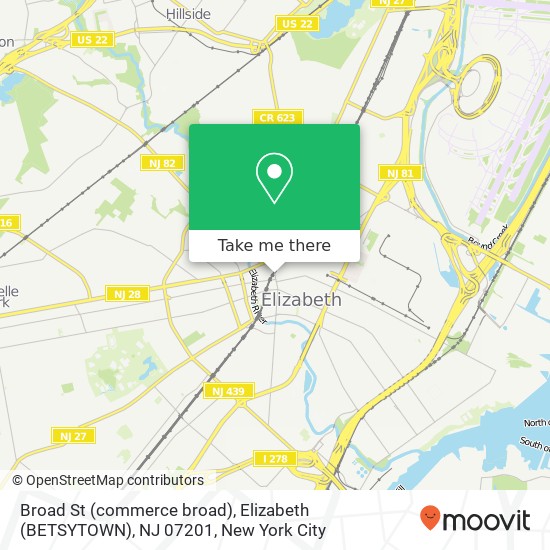 Mapa de Broad St (commerce broad), Elizabeth (BETSYTOWN), NJ 07201