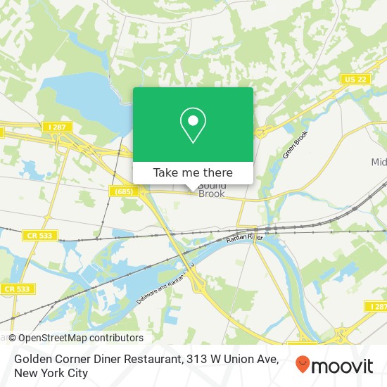 Mapa de Golden Corner Diner Restaurant, 313 W Union Ave