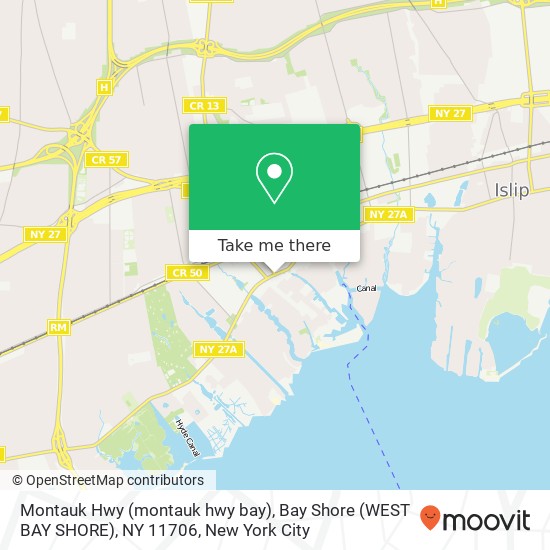 Mapa de Montauk Hwy (montauk hwy bay), Bay Shore (WEST BAY SHORE), NY 11706