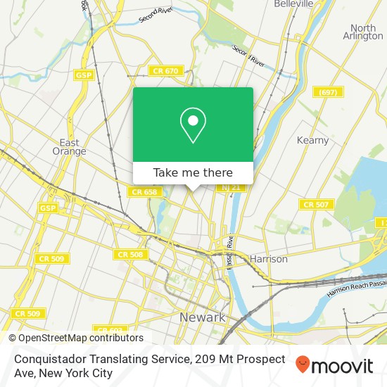 Mapa de Conquistador Translating Service, 209 Mt Prospect Ave