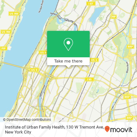 Mapa de Institute of Urban Family Health, 130 W Tremont Ave