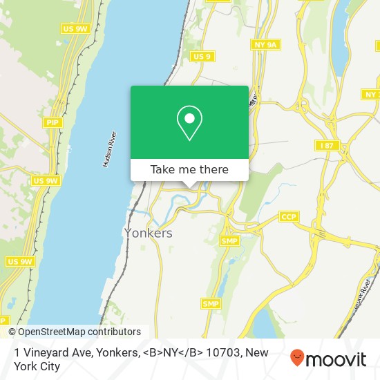 Mapa de 1 Vineyard Ave, Yonkers, <B>NY< / B> 10703