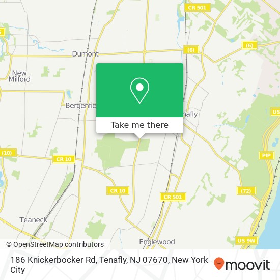 Mapa de 186 Knickerbocker Rd, Tenafly, NJ 07670