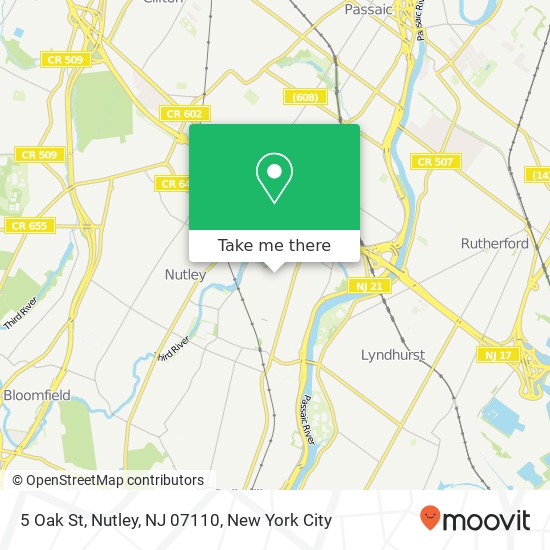 Mapa de 5 Oak St, Nutley, NJ 07110