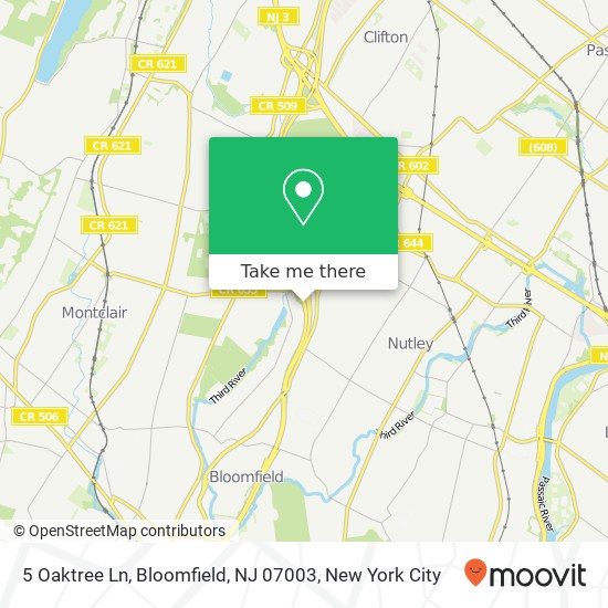 Mapa de 5 Oaktree Ln, Bloomfield, NJ 07003