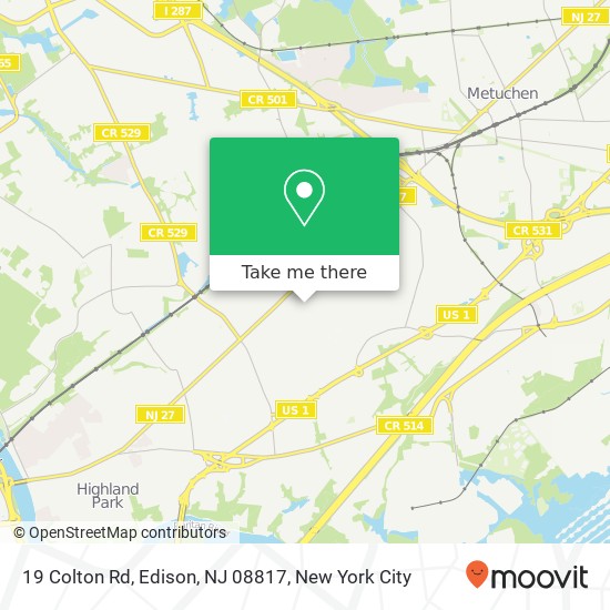 Mapa de 19 Colton Rd, Edison, NJ 08817