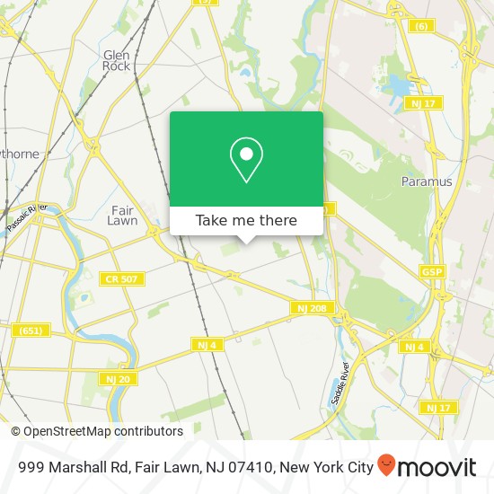 Mapa de 999 Marshall Rd, Fair Lawn, NJ 07410