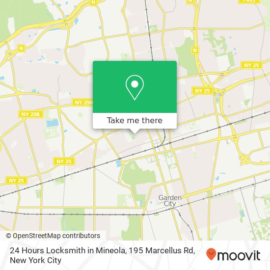 Mapa de 24 Hours Locksmith in Mineola, 195 Marcellus Rd