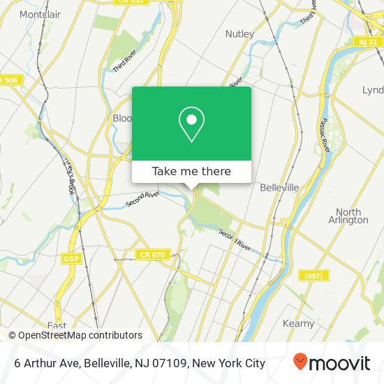 Mapa de 6 Arthur Ave, Belleville, NJ 07109