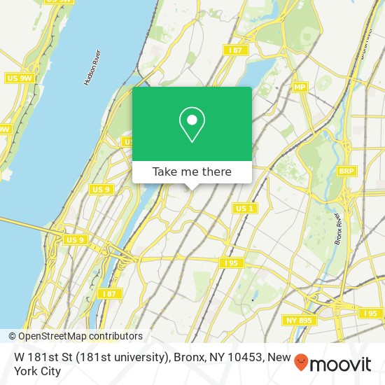 W 181st St (181st university), Bronx, NY 10453 map