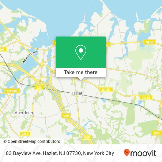 Mapa de 83 Bayview Ave, Hazlet, NJ 07730