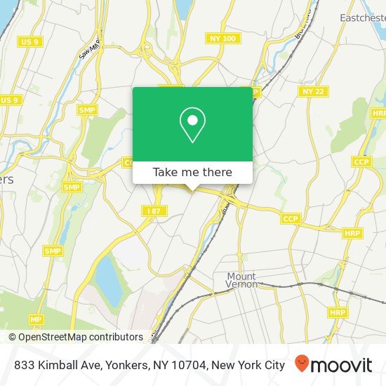 Mapa de 833 Kimball Ave, Yonkers, NY 10704