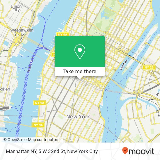 Manhattan NY, 5 W 32nd St map