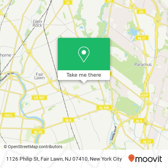 Mapa de 1126 Philip St, Fair Lawn, NJ 07410