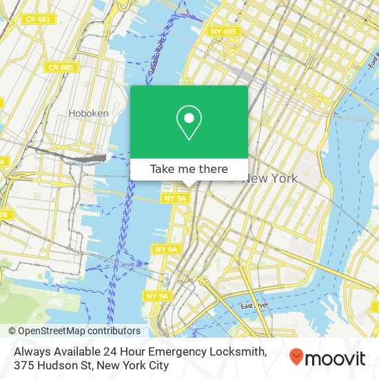 Mapa de Always Available 24 Hour Emergency Locksmith, 375 Hudson St