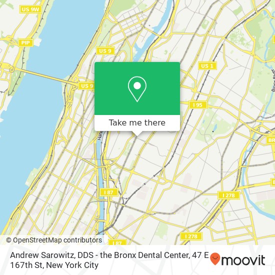 Mapa de Andrew Sarowitz, DDS - the Bronx Dental Center, 47 E 167th St