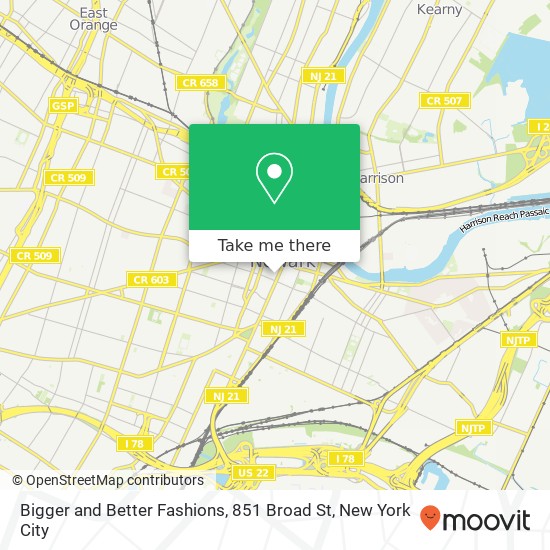 Mapa de Bigger and Better Fashions, 851 Broad St