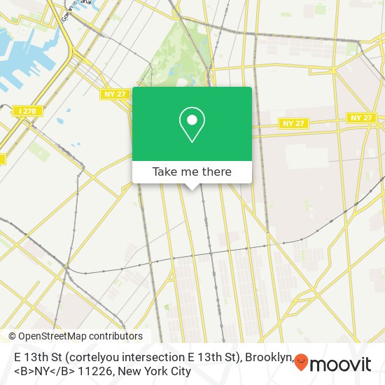 Mapa de E 13th St (cortelyou intersection E 13th St), Brooklyn, <B>NY< / B> 11226