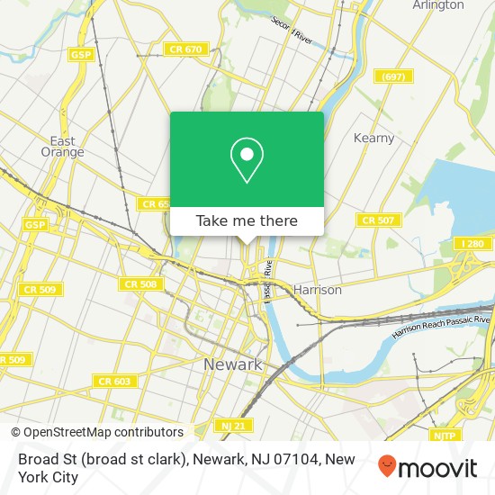 Mapa de Broad St (broad st clark), Newark, NJ 07104