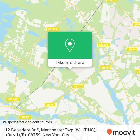 Mapa de 12 Belvedere Dr S, Manchester Twp (WHITING), <B>NJ< / B> 08759