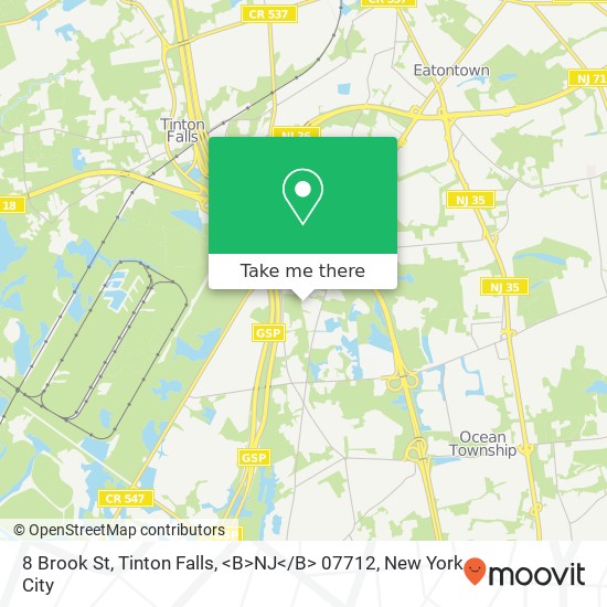 Mapa de 8 Brook St, Tinton Falls, <B>NJ< / B> 07712