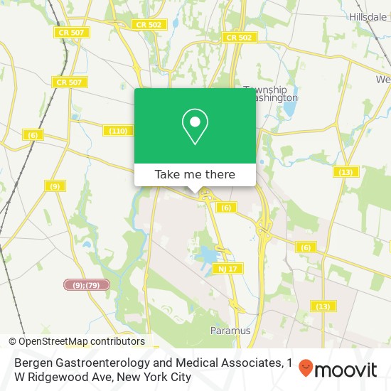 Mapa de Bergen Gastroenterology and Medical Associates, 1 W Ridgewood Ave
