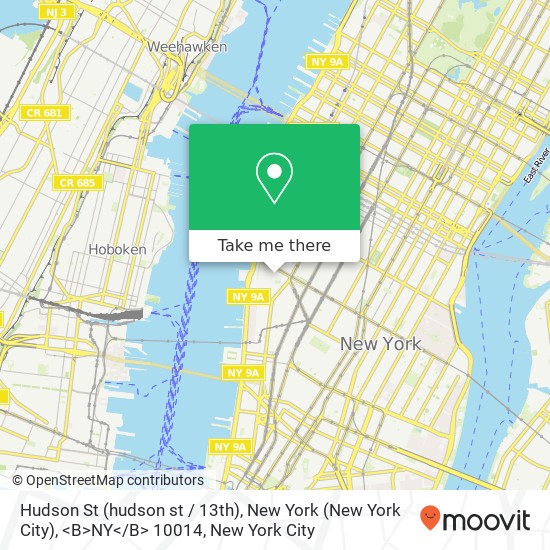 Hudson St (hudson st / 13th), New York (New York City), <B>NY< / B> 10014 map
