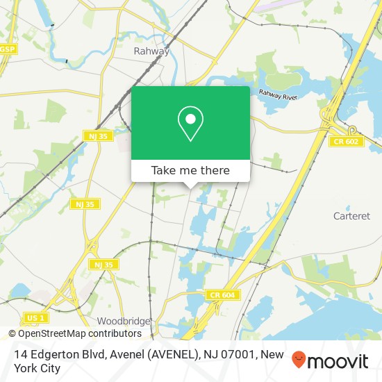 Mapa de 14 Edgerton Blvd, Avenel (AVENEL), NJ 07001