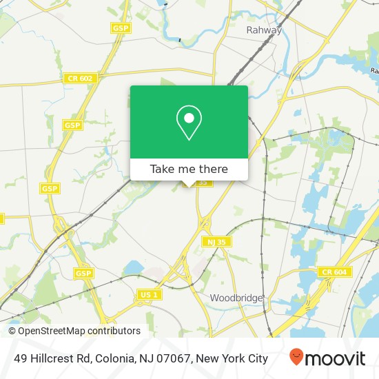 Mapa de 49 Hillcrest Rd, Colonia, NJ 07067