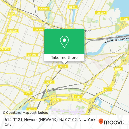 Mapa de 614 RT-21, Newark (NEWARK), NJ 07102