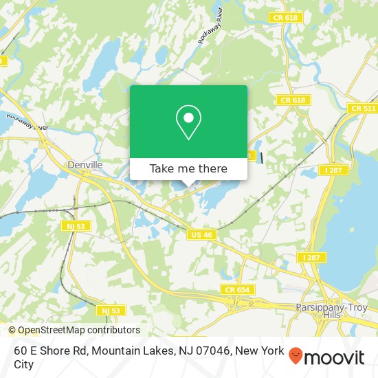 Mapa de 60 E Shore Rd, Mountain Lakes, NJ 07046