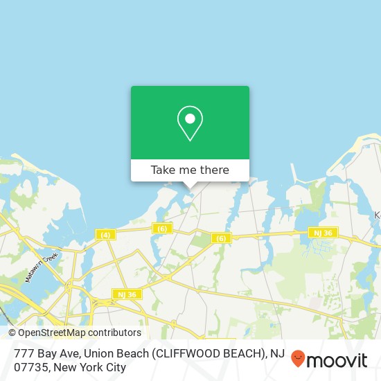 Mapa de 777 Bay Ave, Union Beach (CLIFFWOOD BEACH), NJ 07735