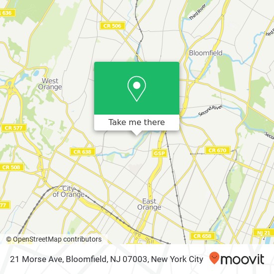 Mapa de 21 Morse Ave, Bloomfield, NJ 07003