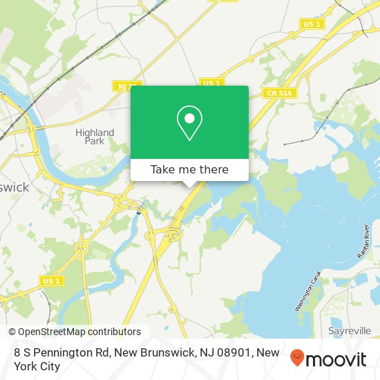 Mapa de 8 S Pennington Rd, New Brunswick, NJ 08901