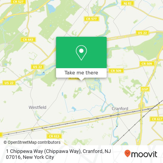 Mapa de 1 Chippewa Way (Chippawa Way), Cranford, NJ 07016