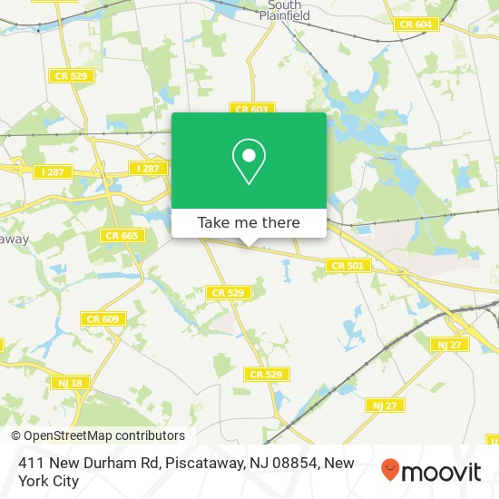 Mapa de 411 New Durham Rd, Piscataway, NJ 08854