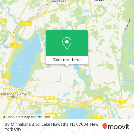 Mapa de 38 Minnehaha Blvd, Lake Hiawatha, NJ 07034