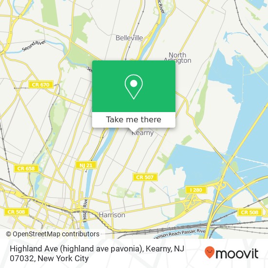 Mapa de Highland Ave (highland ave pavonia), Kearny, NJ 07032